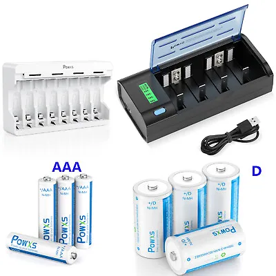 Lot AAA D Cell NIMH Rechargeable Batteries 800mah 7000 MAh W/ Smart Charger • $9.79