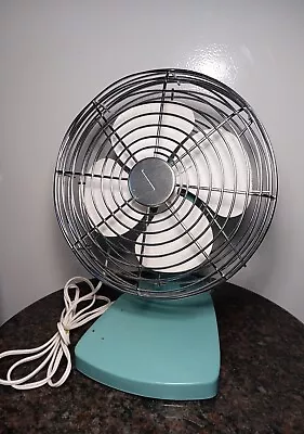 Vintage 1960s Superior Electric Robins Egg Blue 10  Table Top Desk Fan Model 800 • $25