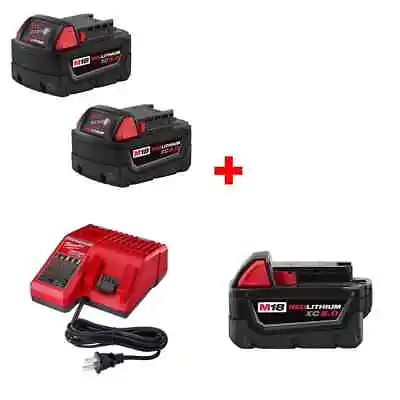 Milwaukee 48-11-1852 M18 Battery 2Pk W/ 48-59-1812 Charger & FREE Battery Pack • $199