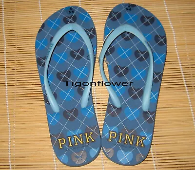 Victoria’s Secret PINK Flip Flop Thong Blue Heart Large 9-10 Vintage NWT • $15