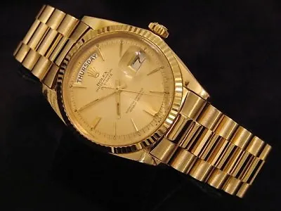  Mens Rolex Day-Date President Solid 18K Yellow Gold Watch Champagne Fluted 1803 • $13499.98