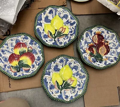 4 Fitz & Floyd Colorful Octagonal Majolica Fruit Plates • $45