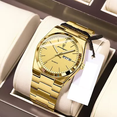 Men Quartz Watch Waterproof Luminous Stainless Steel Watches Calendar Wristwatch • £15.59