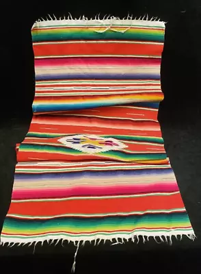 Vintage Woven Mexican Saltillo Serape Runner Scarf 15 1/2 X 38  Rug Farm Estate • $9.99