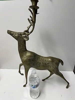 Vtg Large Gold Brass Deer Stag Reindeer Candelabra Candle Stick Holder Christmas • $29.99