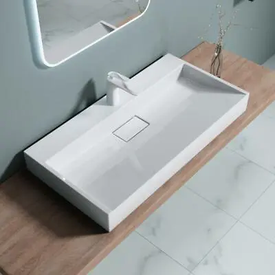 £128.65 • Buy Bathroom Wash Basin Sink Vanity Stone Wall Hung Countertop Waste Trap 900x460mm
