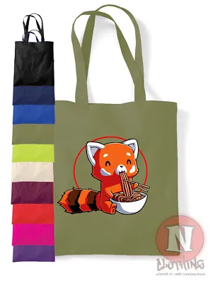 Red Panda Tote Bag Noodles Asian Anime Fun Shopping 100% Cotton Environmental  • £9.99