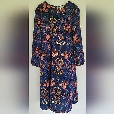 I.Madeline Garden Splendor Navy Blue Floral Print Midi Dress Size Large • $28.50