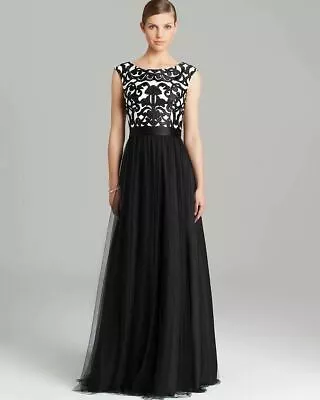 Aidan Mattox Embroidered Bodice Mesh Ballgown Dress Sz 8 Black • $126.40