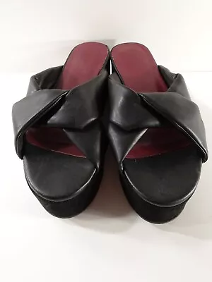 Zara Trafakuc Women's Black Leather Suede Platform Knotted Mule Sandals Sz 38 • $25