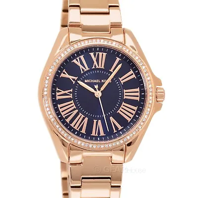 Michael Kors Kacie Womens Rose Gold Glitz Watch Navy Blue Roman Dial Crystals • $95.63