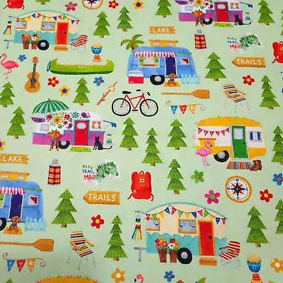 Wanderlust BTY Stephanie Peterson Jones P&B Textiles Camping Campers Green • $7.99