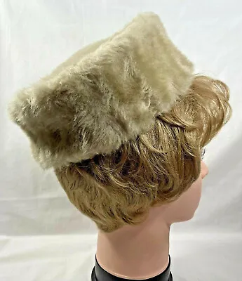 1950s Womens Faux Mink Fur Pillbox Winter Hat Fashion Accessory Vintage 9889 • $29