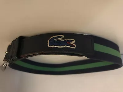 Young Mens Boys Lacoste Belt Navy Blue Green Stripes Leather 28/70 Preppy • $20.88