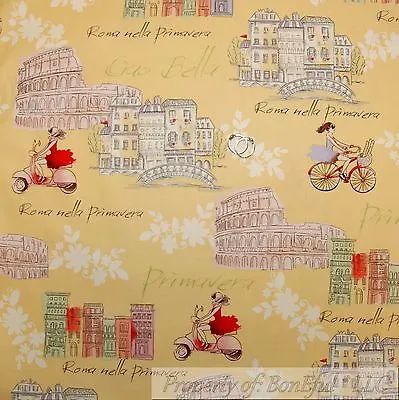 BonEful FABRIC FQ Cotton Quilt Yellow White Roman Villa Cottage Home House Bike • £4.89