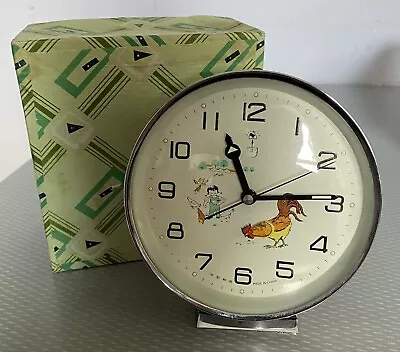 Vintage Golden Rooster Pecking Chicken Animated Windup Alarm Clock WORKS W/box • $59.95