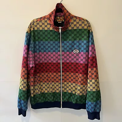 Gucci GG Logo Multicolor Rainbow Jersey Jacket Men’s Sz Small • $975