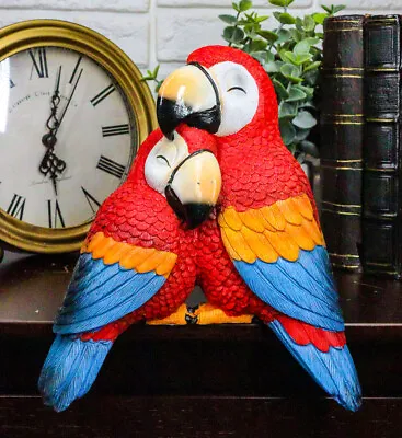 Ebros Tropical Red Scarlet Macaw Parrots Cuddling Shelf Sitter Figurine • $21.95