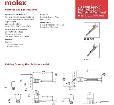 Molex  12-10 AWG 30 Amp Terminals Male And Female 4 Each • $8.15