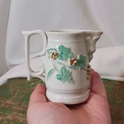 Early Ironstone Childs 3 Inch Pitcher With Gold Flowers Green Ivy! • $9.99