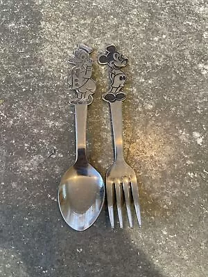 Mickey Mouse & Donald Duck Child Fork & Spoon Walt Disney Stainless By Bonny • $15.99