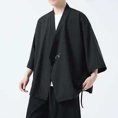 Men Japanese Kimono Jacket Casual Cardigan Baggy Coat Outwear Bathrobe Tops • $38.36