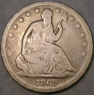 1862 S Liberty Seated Silver Half Dollar Scarce No Motto Circulated Well Worn • $32