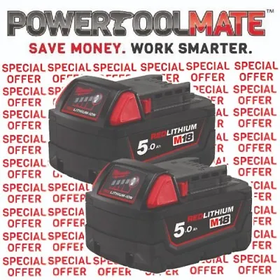 £118.99 • Buy Milwaukee M18B5 X2 *TWIN PACK* 18v 5.0Ah Li-ion Batteries - Genuine Uk Stock