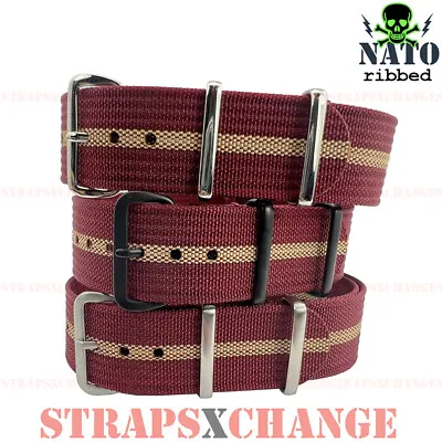 Ribbed Premium NATO® BURGUNDY RED TAN Corrugated Military Diver Watch Strap Band • $27.95