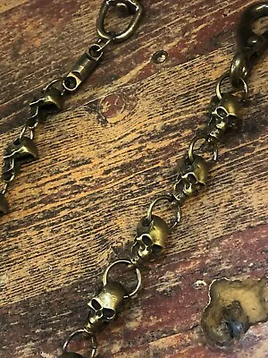 Brass Handmade Skull Chain Aged Solid Bronze Wallet Chain With Hook • $150