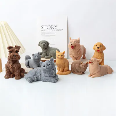 Cat Dog Silicone Candle Mold 3D Statue Animal Handmade Soap Resin Fondant Mould • £6.30