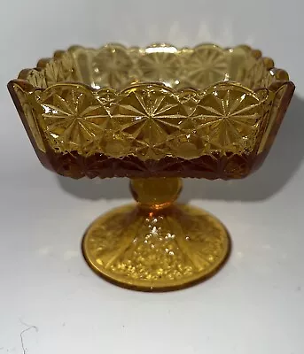 L G Wright Amber Daisy And Button Glass Pedestal Candy Dish • $18