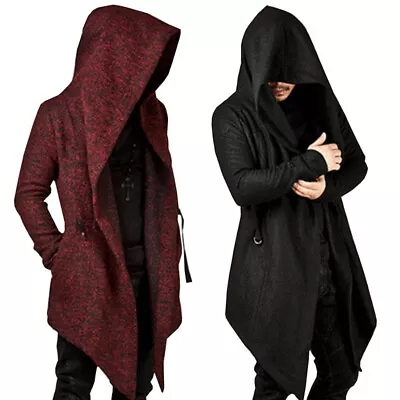 Medieval Steampunk Men Gothic Hooded Irregular Trench Vintage Viking Cloak Coat • $29.99