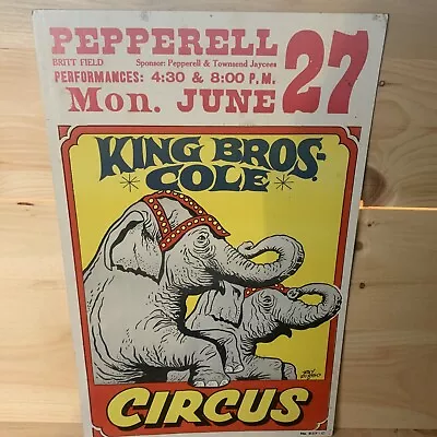 Vintage Circus Elephants Circus  Poster Sign 22 X14” Ray Dirigo Print Pepperell  • $80.09