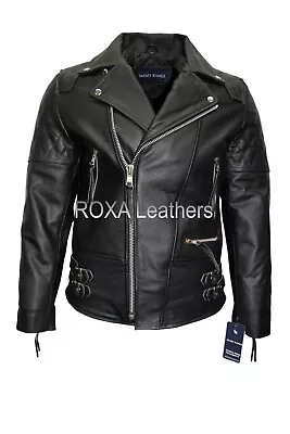 Men Side Belted Genuine Sheepskin 100% Leather Jacket Motorcycle Black Coat • $119.20