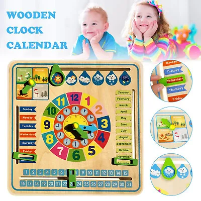£9.65 • Buy Kid Educational Wooden Calendar Board With Season Days Month Clock Children Toy