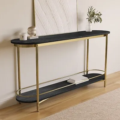 Large Black Wood And Gold Console Table With Storage Shelf - My BUN/MYA001/90821 • £205.92