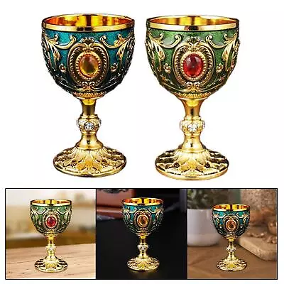 Vintage Chalice Medieval Goblet Flower Pattern Drinking Glass Decoration Alloy • $18