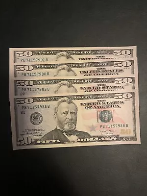 4 Uncirculated $50 Bills (Fifty Dollar Bills)In Sequential Order-$200 Face Value • $253.99