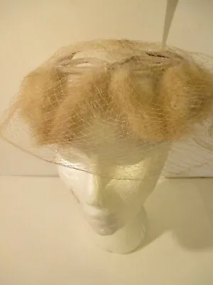 Vintage Womens Mink Tail Hat With Netting Bow In Back • $14.99