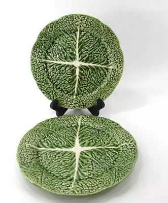 Vintage Green Cabbage Leaf Majolica Plates Green Set Of 2 Portugal 8 1/4  • $39.95