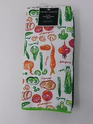 Laura Ashley 3 Veggies Allover Kitchen Towels Microfiber Green Multi Color • $21.95