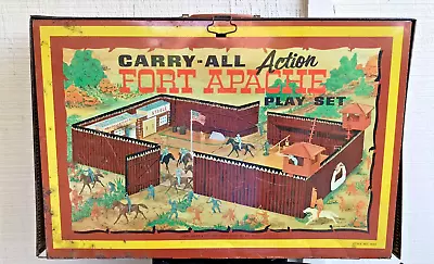 Vintage Marx Tin Litho Carry-All  Fort Apache Play Set W/Figures & Accessories • $49