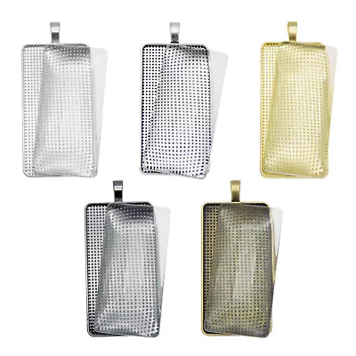 £6.92 • Buy 5pcs Mix Alloy Rectangle Cameo Setting Cabochon Base Bezel Pendant Tray 50*25mm