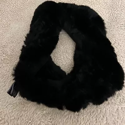 Surell Deep Black Sheared Rex Rabbit Fur Infinity Loop Scarf • $49.95