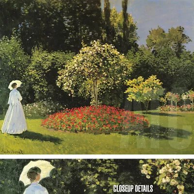 45W X38H  WOMAN IN A GARDEN 1866 By CLAUDE MONET - LADY UMBRELLA Repro CANVAS • $269