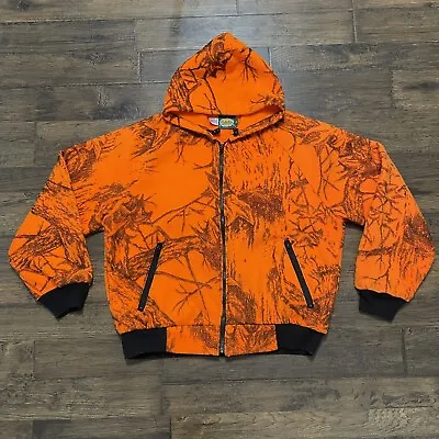 Cabelas Camo Fleece Hunting Jacket Mens Size Large Blaze Orange Lightweight USA • $23.79