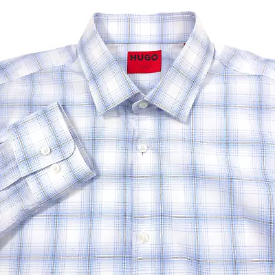 HUGO BOSS Mabel Blue Grid Sharp Fit Dress Shirt Mens Size 15.5 - 32/33 Medium • $67.46