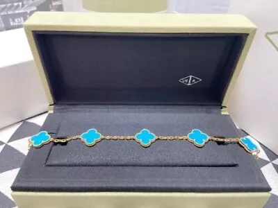 Authentic Van Cleef & Arpels Vintage Alhambra 18K YG 5 Motif Turquoise Bracelet • $708