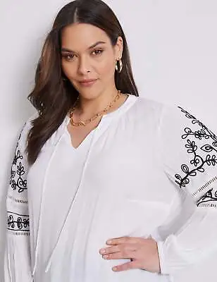 AUTOGRAPH - Plus Size - Womens Tops -  Woven Embroidered Peasant Top • $15.99